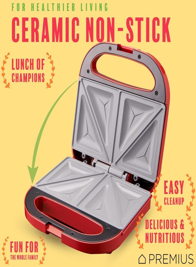 PREMIUS Ceramic NonStick Double Slice Sandwich Maker, Indicator Lights, Cool Touch Handle, Great for Grilled Cheese, French Toast, Tuna Melt, Egg & Cheese and Pancake Sandwich, Easy Clean (Red) - Image 5
